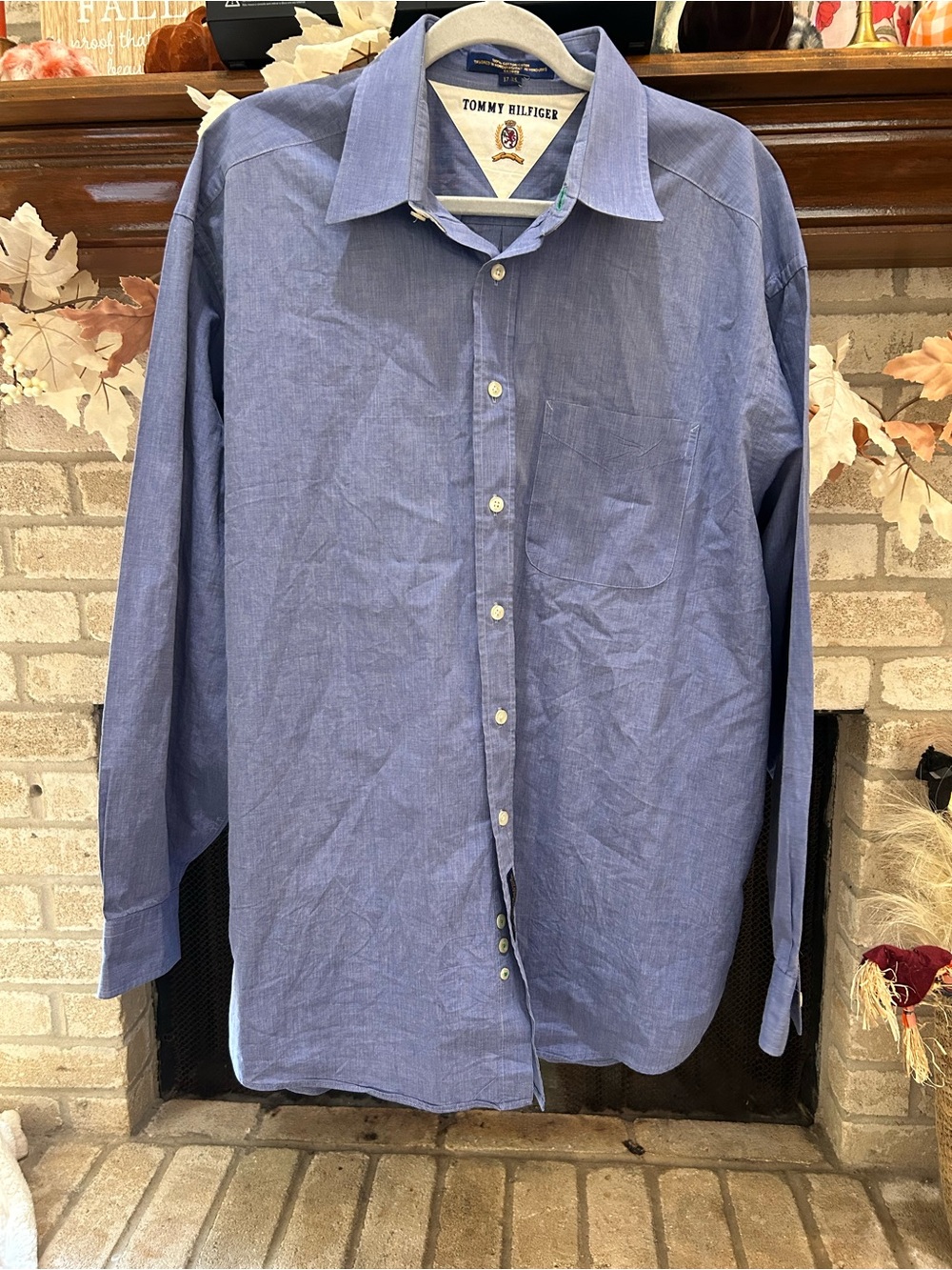 Tommy Hilfiger Men's Blue Long-Sleeve Button-Down Shirt EUC